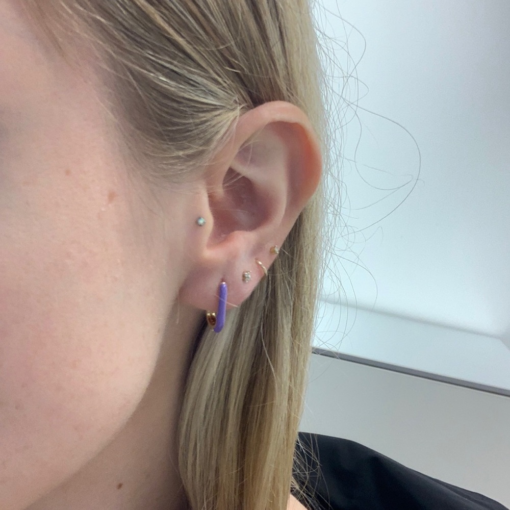 Lavender purple and gold oval hoops enamel hoop earrings